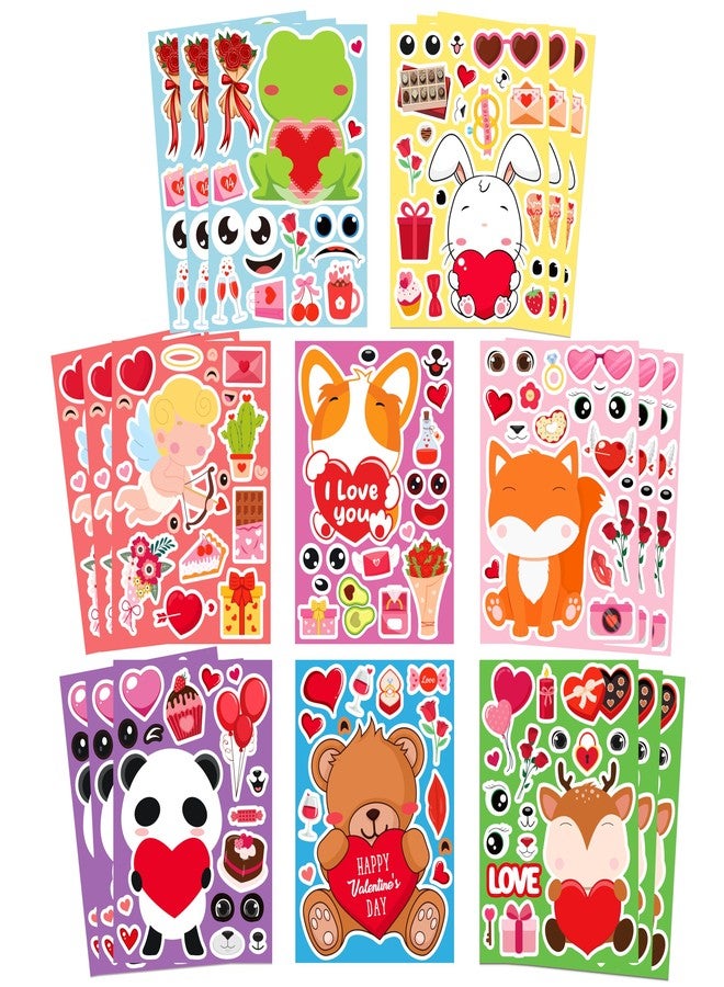 Actilize 24 Sheets Valentine's Day Make a Face Stickers, 8 Designs DIY Animal Stickers Classroom Crafts, Valentines Day Gifts for Toddlers, Party Favors Supplies - Image 1